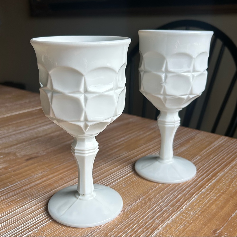 Indiana Glass Constellation Pattern White Milk Glass Water Wine Goblet. -2 - Picture 3 of 16